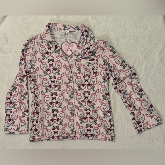 Envogue Women’s XL Swan & Ribbon Pink White Pajama Set Super Soft - NWT - Picture 3 of 7